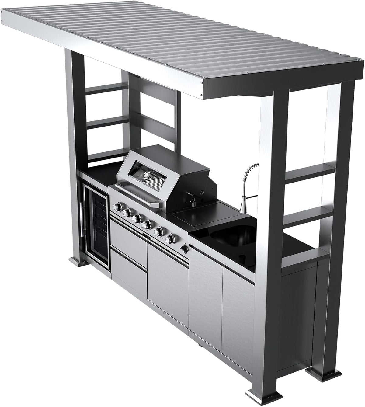 5-Burner Outdoor Kitchen Island with Refrigerator & Rotisserie