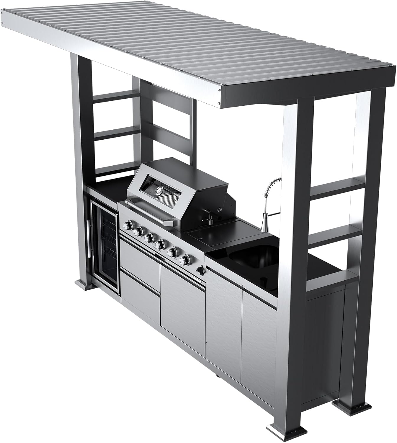 5-Burner Outdoor Kitchen Island with Refrigerator & Rotisserie