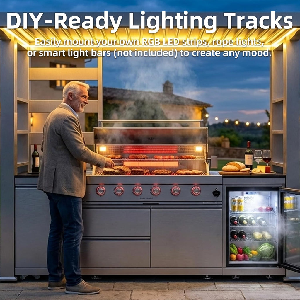5-Burner Outdoor Kitchen Island with Refrigerator & Rotisserie