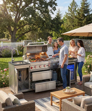 BBQ Outdoor Kitchen Island Grill Barbecue Modular Patio Kitchens Kits with Electric Rotisserie, Sink, fridge, and Burner for More than 15 People