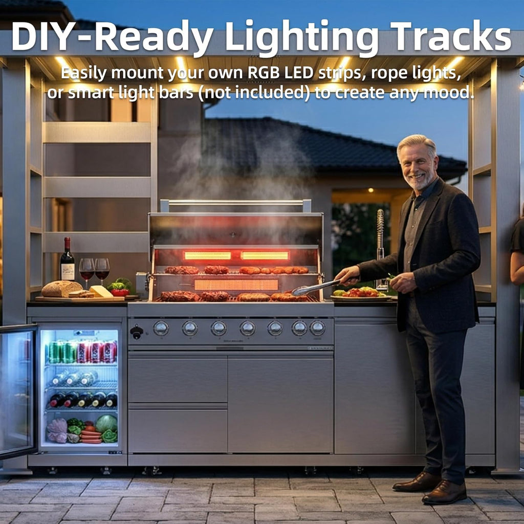 5-Burner Outdoor Kitchen Island with Refrigerator & Rotisserie