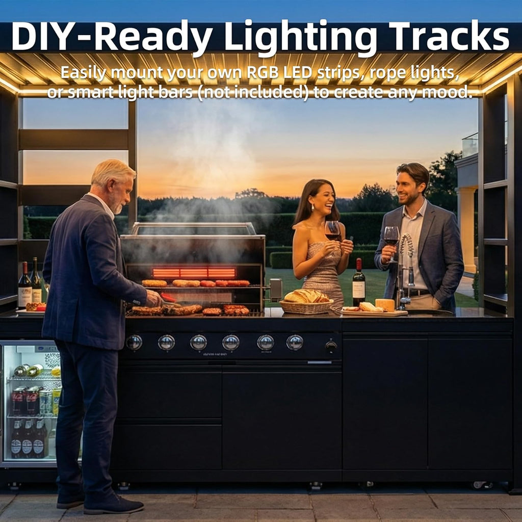 5-Burner Outdoor Kitchen Island with Refrigerator & Rotisserie