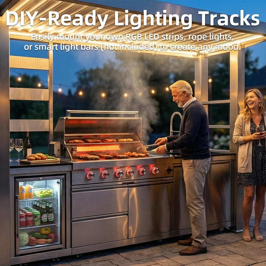 5-Burner Outdoor Kitchen Island with Refrigerator & Rotisserie