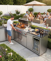 BBQ Outdoor Kitchen Island Grill Barbecue Modular Patio Kitchens Kits with Electric Rotisserie, Sink, fridge, and Burner for More than 15 People