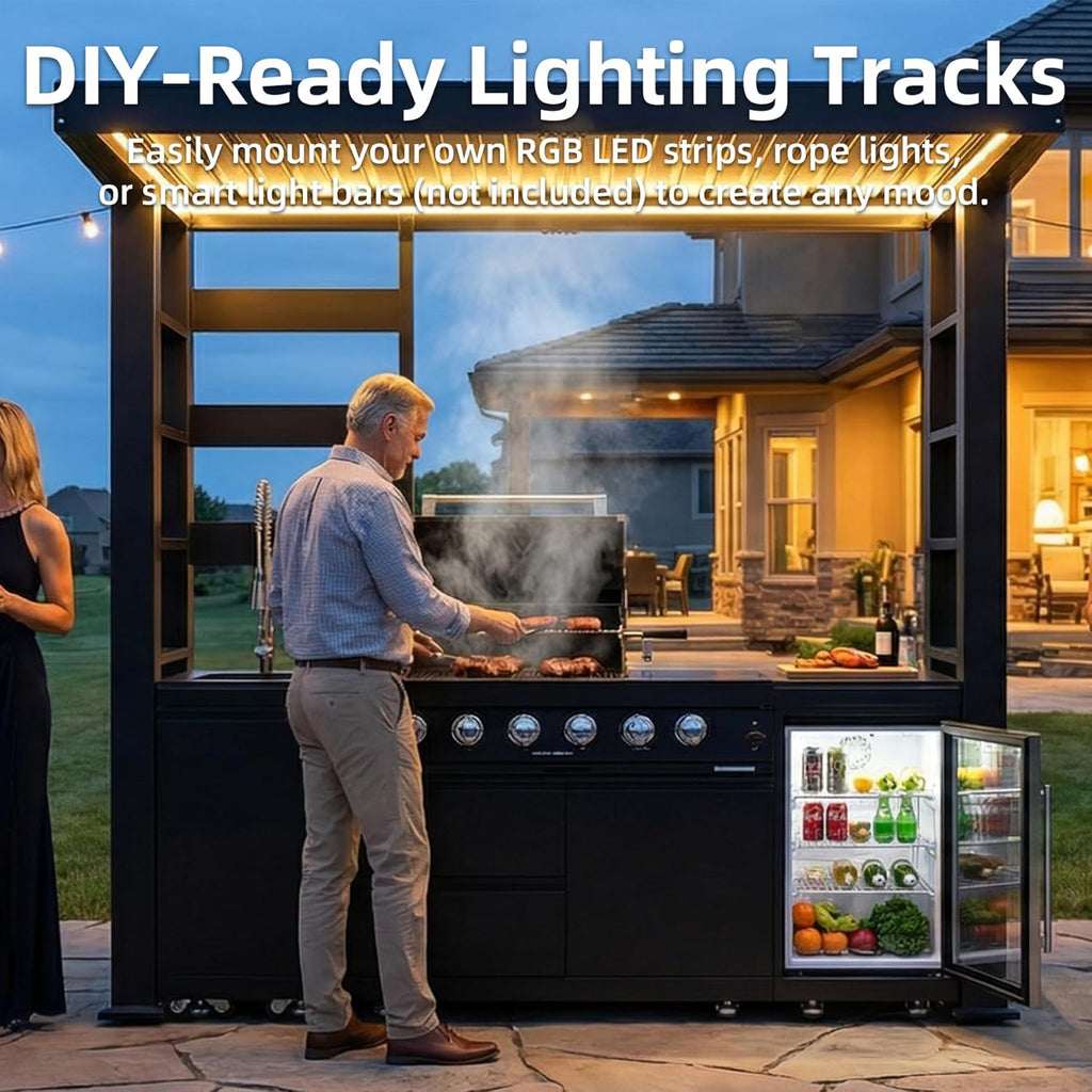 5-Burner Outdoor Kitchen Island with Refrigerator & Rotisserie