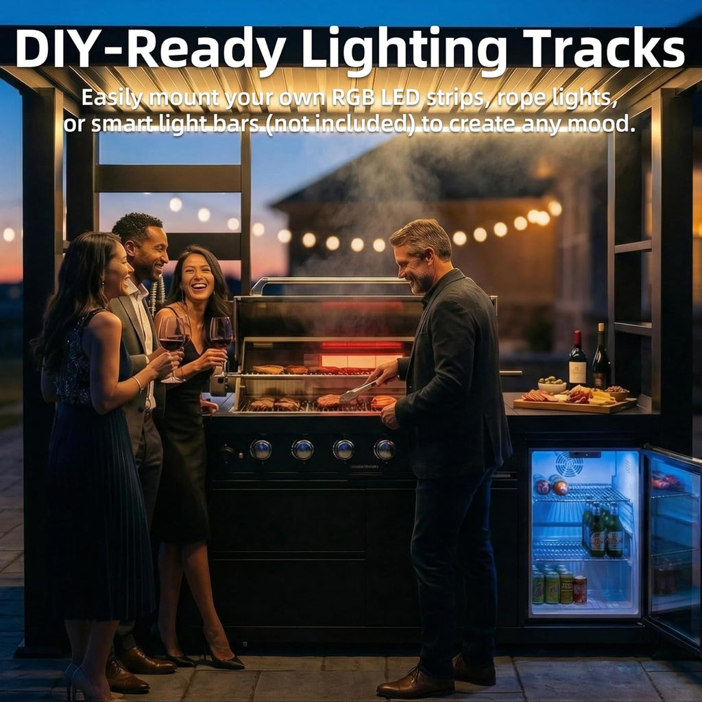 5-Burner Outdoor Kitchen Island with Refrigerator & Rotisserie