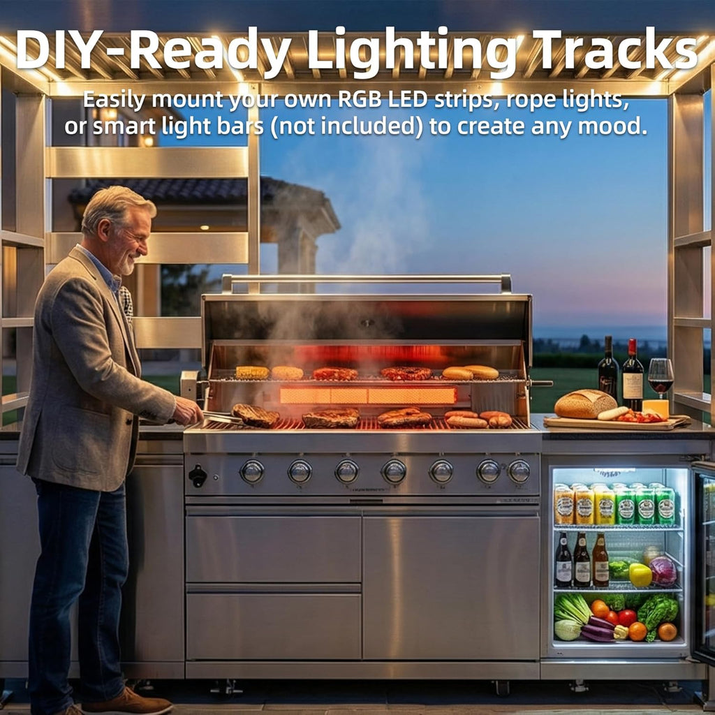 5-Burner Outdoor Kitchen Island with Refrigerator & Rotisserie