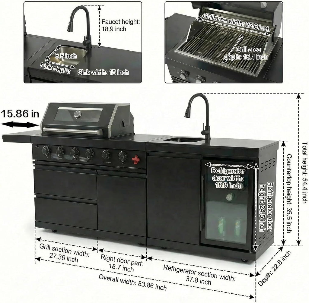 Compact BBQ Outdoor Kitchen Island with Rotisserie