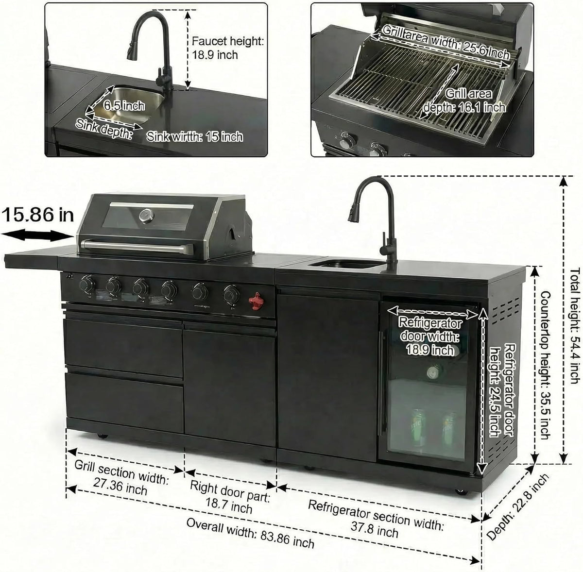 Compact BBQ Outdoor Kitchen Island with Rotisserie