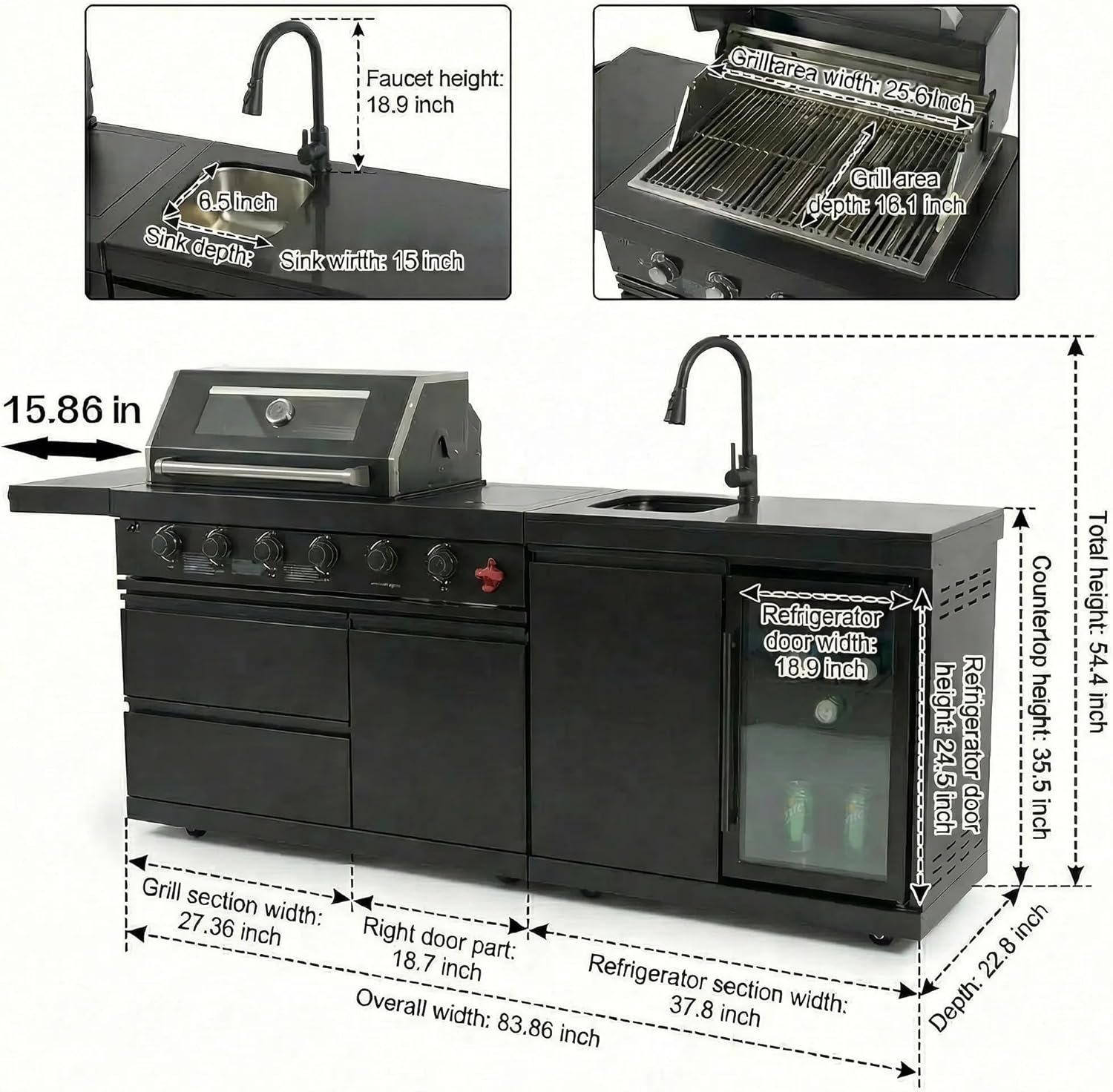 Compact BBQ Outdoor Kitchen Island with Rotisserie
