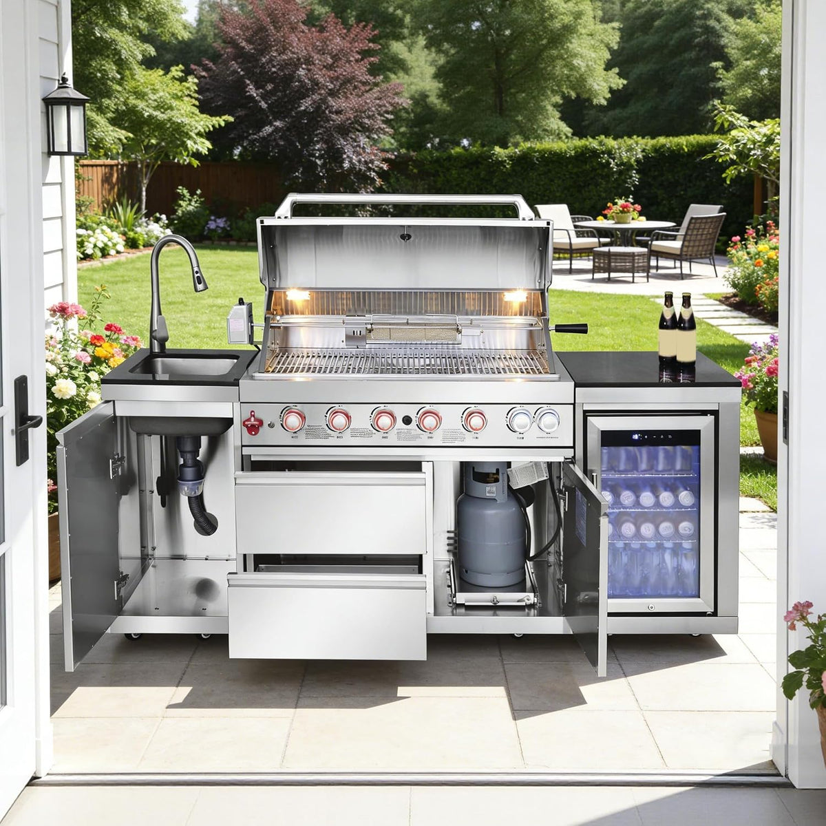 BAJINGGONG 82.5-inch silver outdoor kitchen image 1