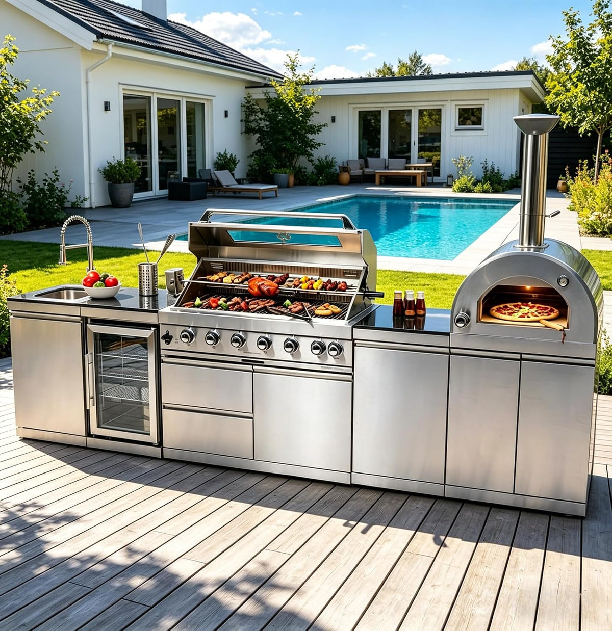 128-inch outdoor kitchen island