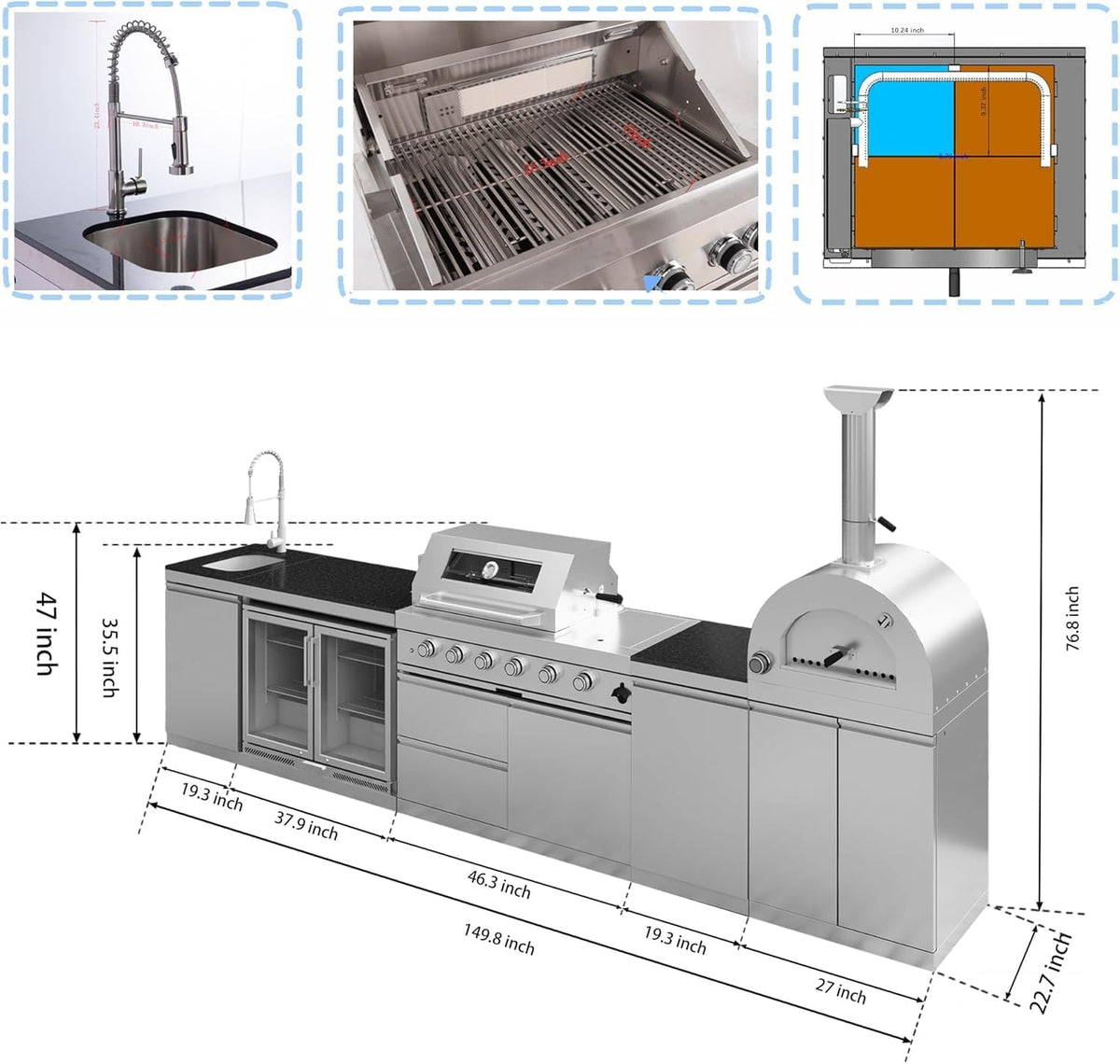 150-inch outdoor kitchen island detail 2